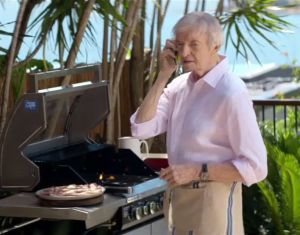 The advert sees Benaud inviting other prominent Aussies to join him in a lamb barbie.
